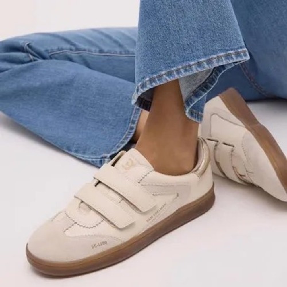 Sam Edelman Reve White Leather Suede Triple Strap Sneakers Gum Sole Womens 6.5